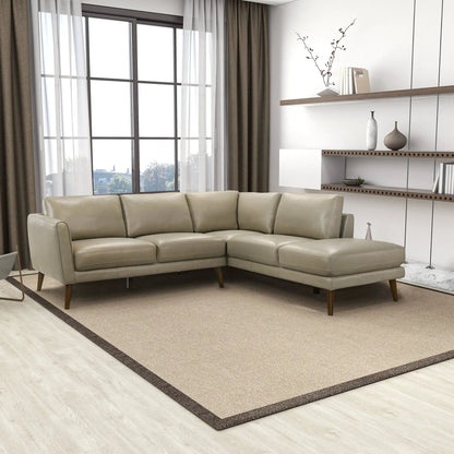 Beige leather Benson sectional sofa with chaise by Unique Piece Furniture in living room on Tampa Home & Garden Store