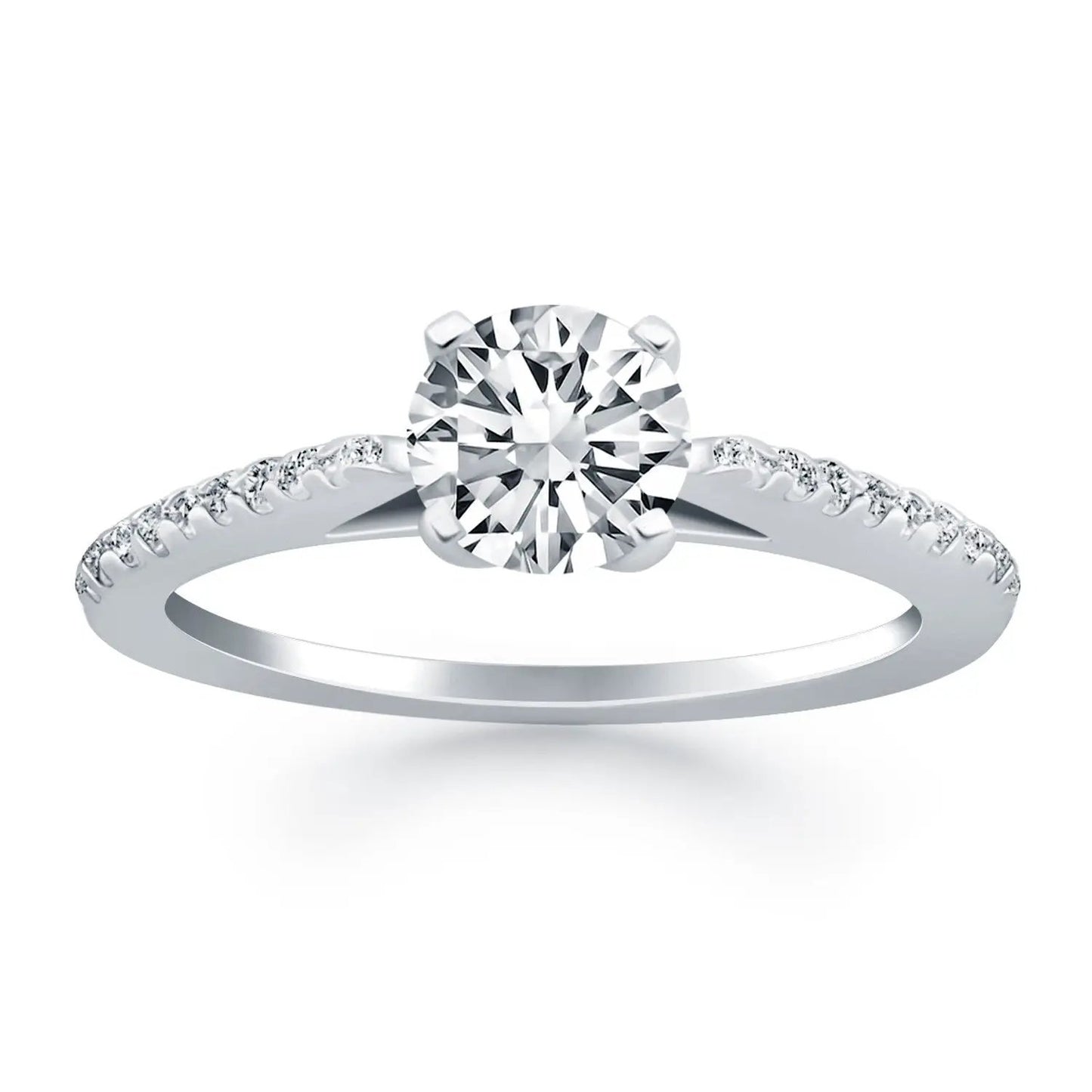 Engagement ring 14k white gold with round diamond in a cathedral setting and micro prong band on Tampa Home & Garden Store