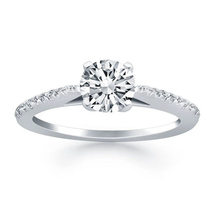 Engagement ring 14k white gold with round diamond in a cathedral setting and micro prong band on Tampa Home & Garden Store