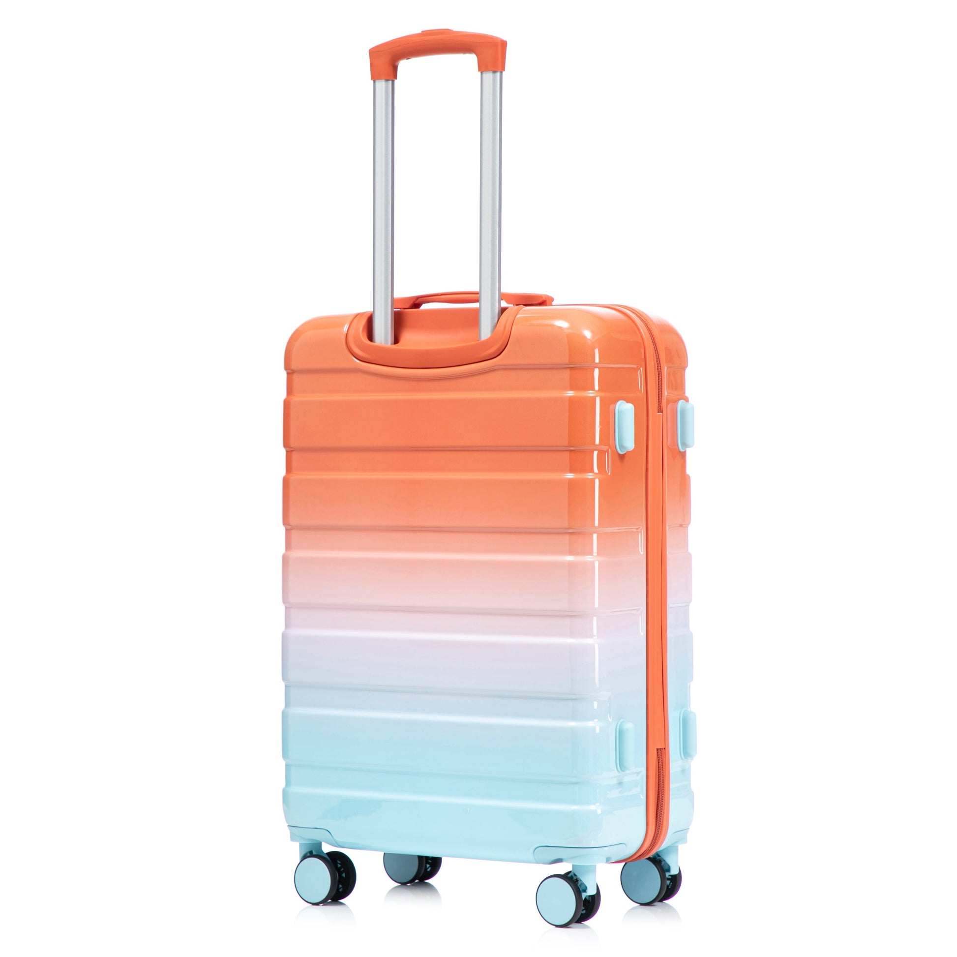 Gradient spinner luggage with orange-to-teal hue and telescoping handle on Tampa Home & Garden Store