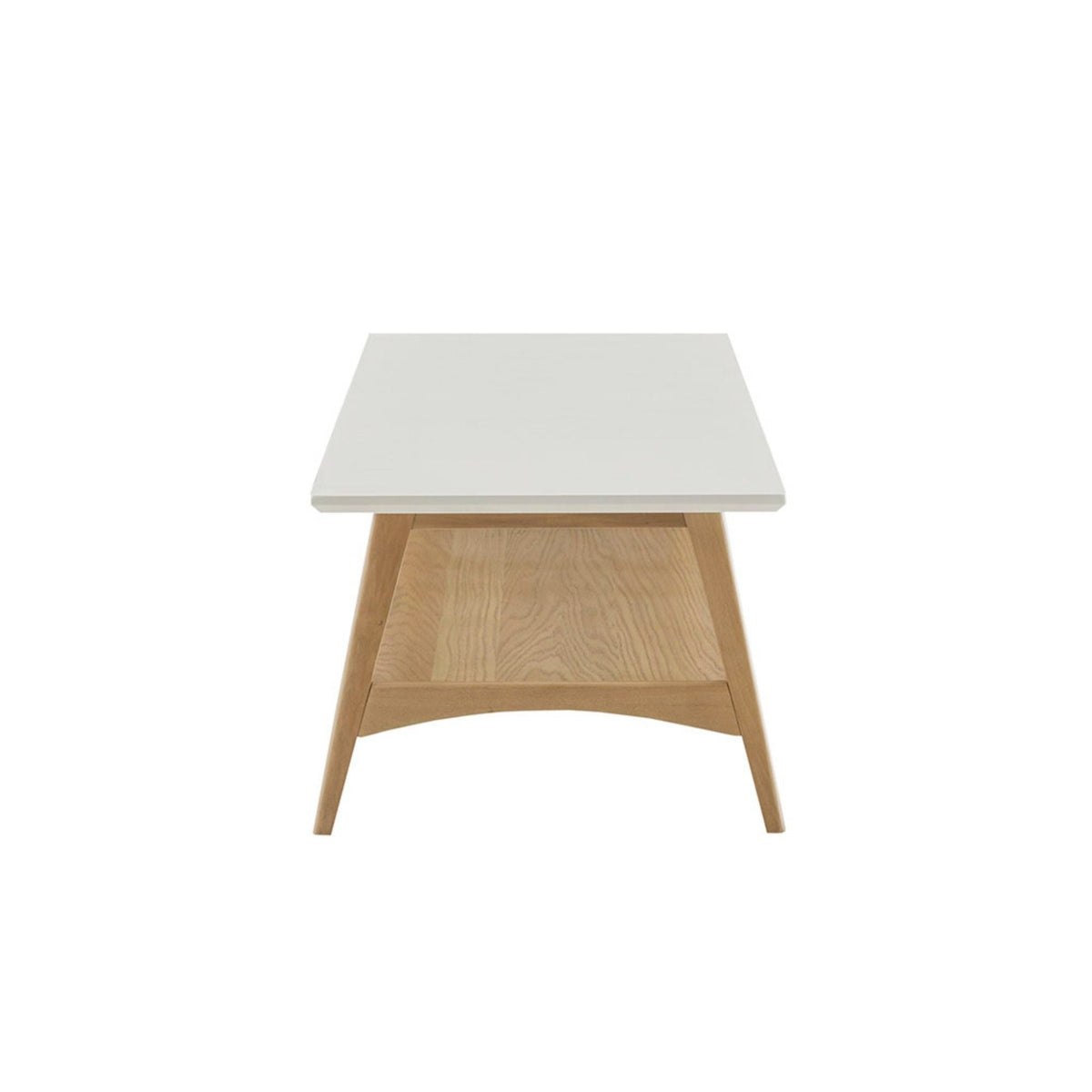 HouseOfZazla coffee table with white top, light brown wooden legs and extra storage shelf on Tampa Home & Garden Store
