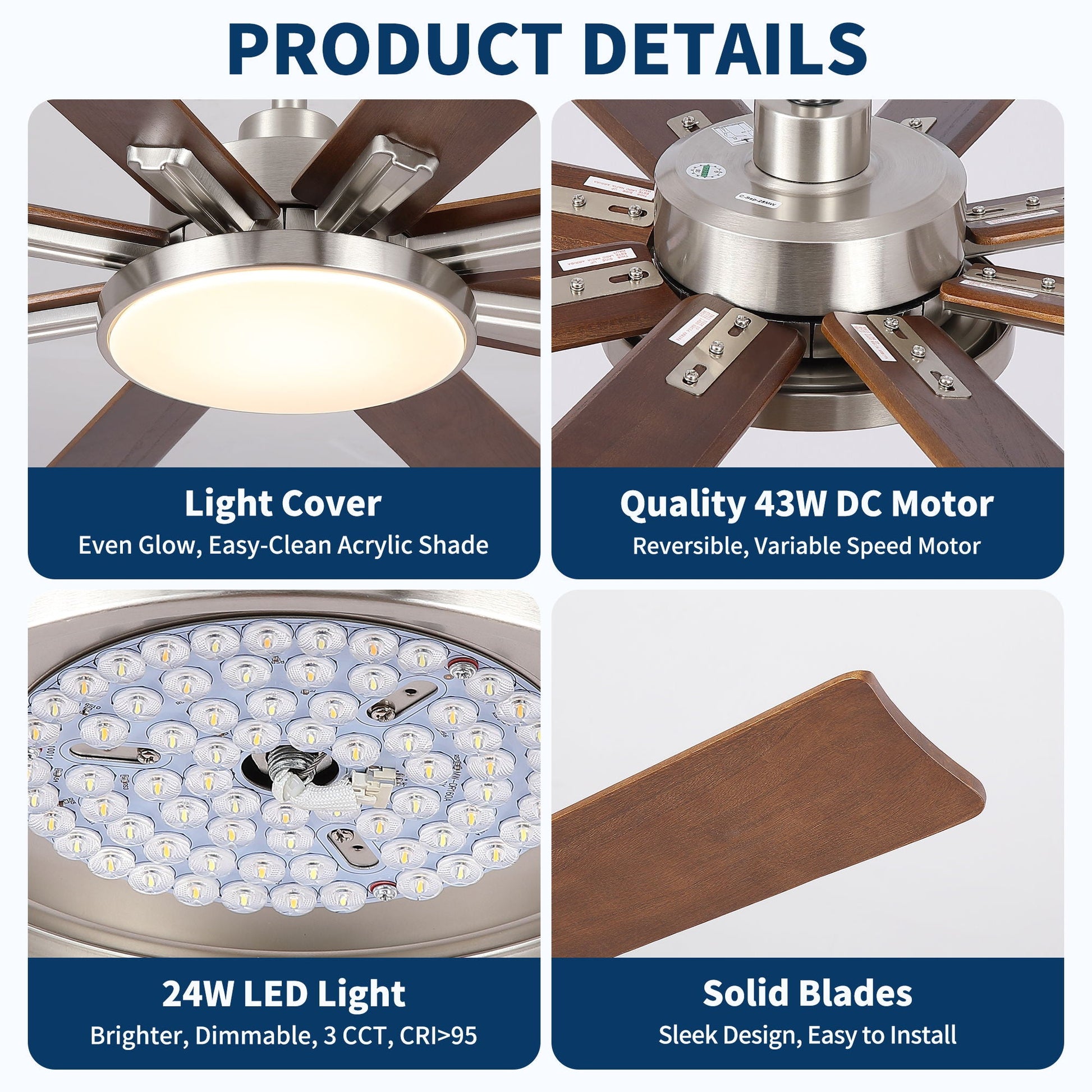 HouseOfZazla ceiling fan with dimmable LED light, 8 wood blades, remote on Tampa Home & Garden Store