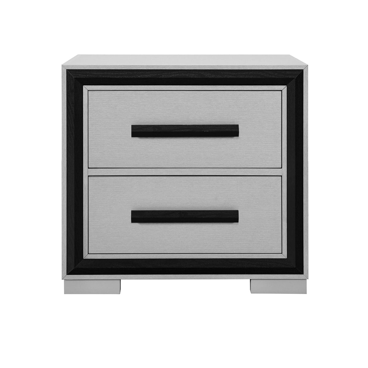 Gray nightstand by HouseOfZazla with black framed borders and 3 drawers, modern metal finish on Tampa Home & Garden Store