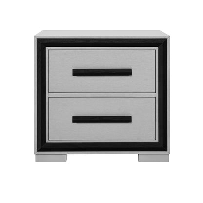 Gray nightstand by HouseOfZazla with black framed borders and 3 drawers, modern metal finish on Tampa Home & Garden Store