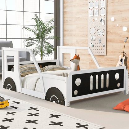 Classic Car Shaped Platform Bed With Wheels by Unique Piece Furniture, white and black frame on Tampa Home & Garden Store
