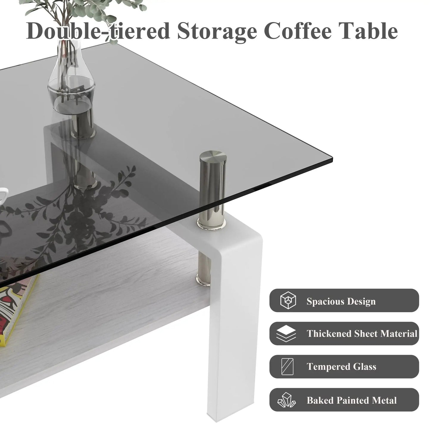 Rectangular Coffee Table With Tempered Glass Top