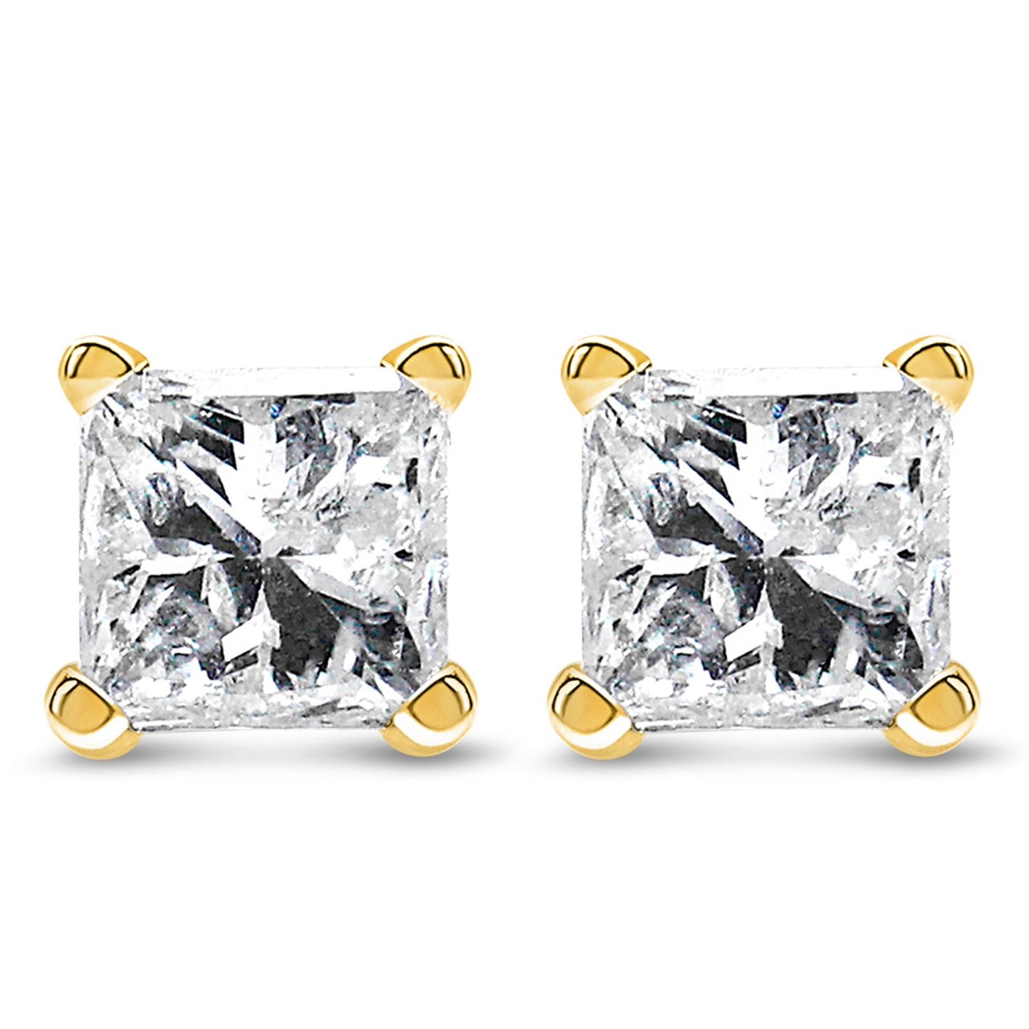 Pair of 14K yellow gold princess-cut diamond stud earrings with screw backs 1/2 cttw I-J SI2-I1 on Tampa Home & Garden Store