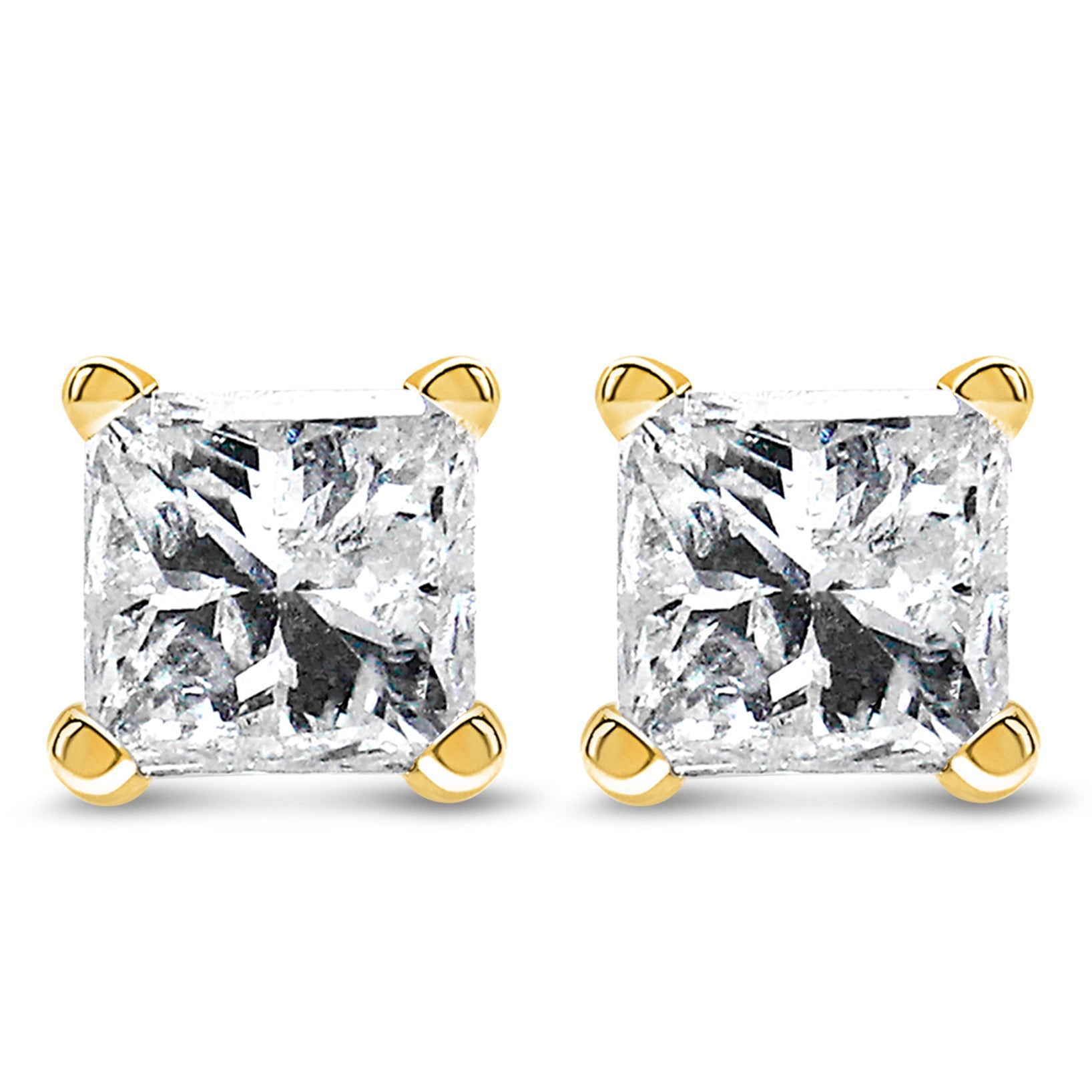 Pair of 14K yellow gold princess-cut diamond stud earrings with screw backs 1/2 cttw I-J SI2-I1 on Tampa Home & Garden Store