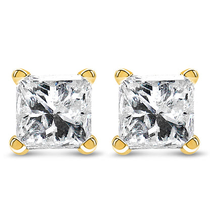 Pair of 14K yellow gold princess-cut diamond stud earrings with screw backs 1/2 cttw I-J SI2-I1 on Tampa Home & Garden Store
