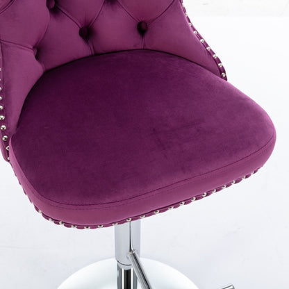 Swivel adjustable bar stools set of 2, purple velvet seat with chrome base and nailhead trim on Tampa Home & Garden Store