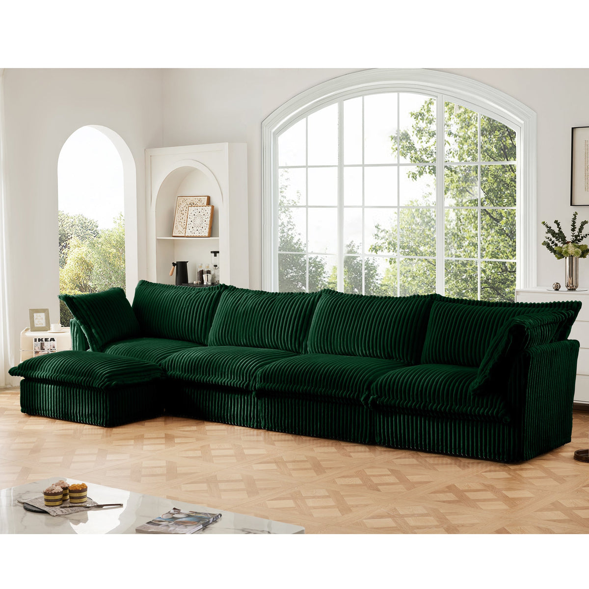 Slipcovered L-shaped sectional sofa in emerald green velvet by HouseOfZazla on Tampa Home & Garden Store