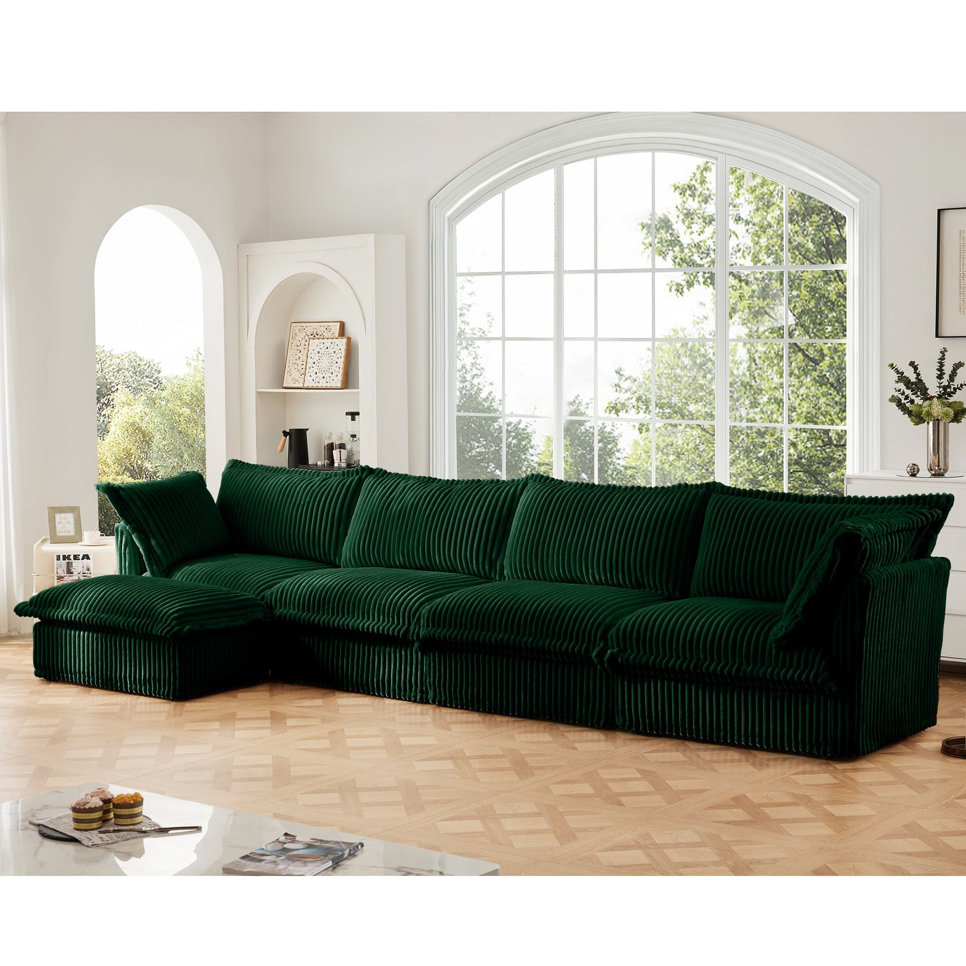 Slipcovered L-shaped sectional sofa in emerald green velvet by HouseOfZazla on Tampa Home & Garden Store