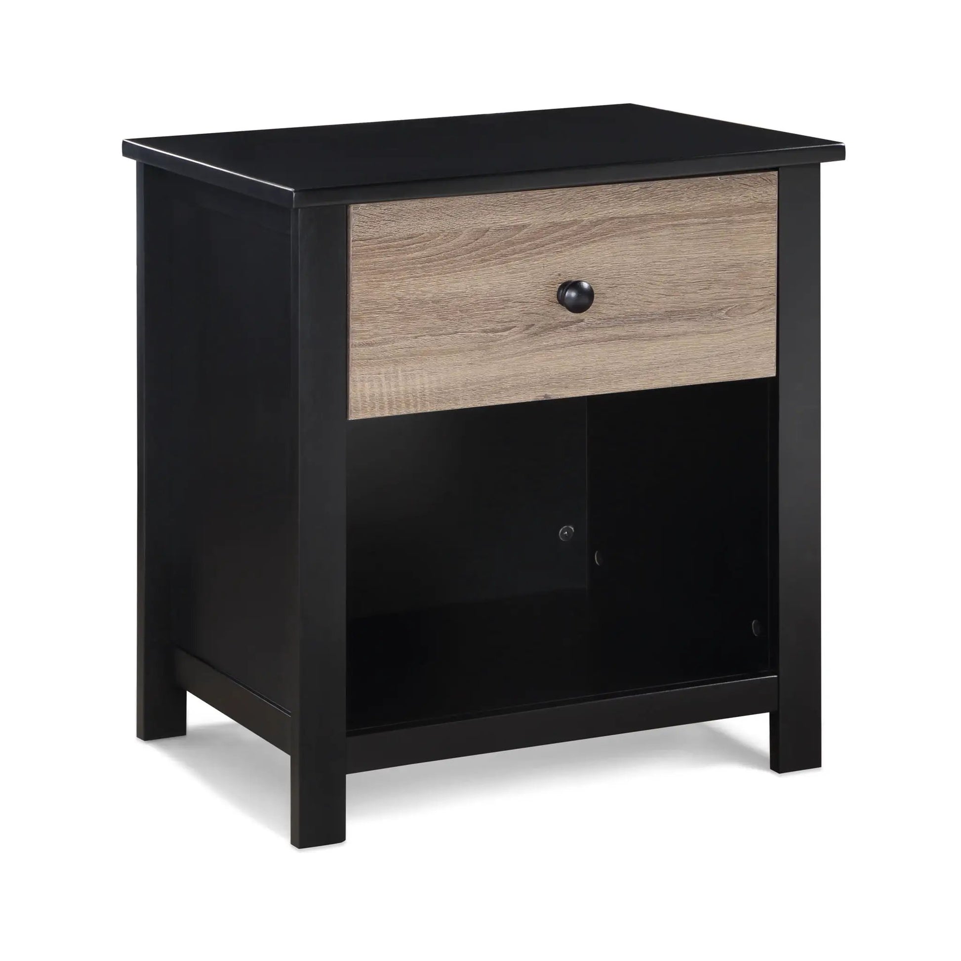 Connelly nightstand with black frame and natural wood drawer front on Tampa Home & Garden Store