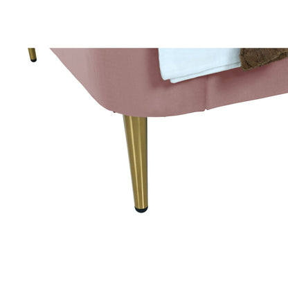 Mid-Century upholstered bed with curved pink headboard and gold tapered legs on Tampa Home & Garden Store