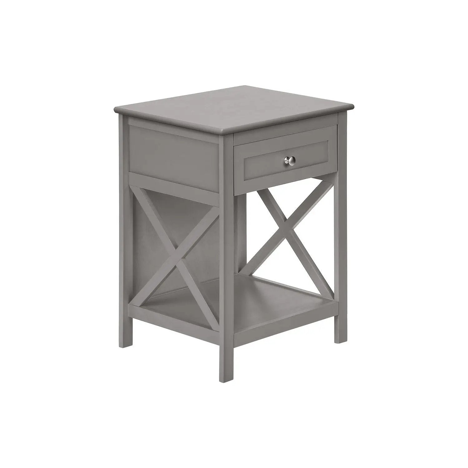Accent End Table, 2-Tier storage drawer, gray finish, X-frame sides, Unique Piece Furniture on Tampa Home & Garden Store