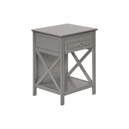 Accent End Table, 2-Tier storage drawer, gray finish, X-frame sides, Unique Piece Furniture on Tampa Home & Garden Store