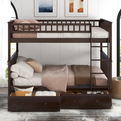 Bunk bed with drawers in dark wood; top bunk with guard rail, bottom drawer storage on Tampa Home & Garden Store
