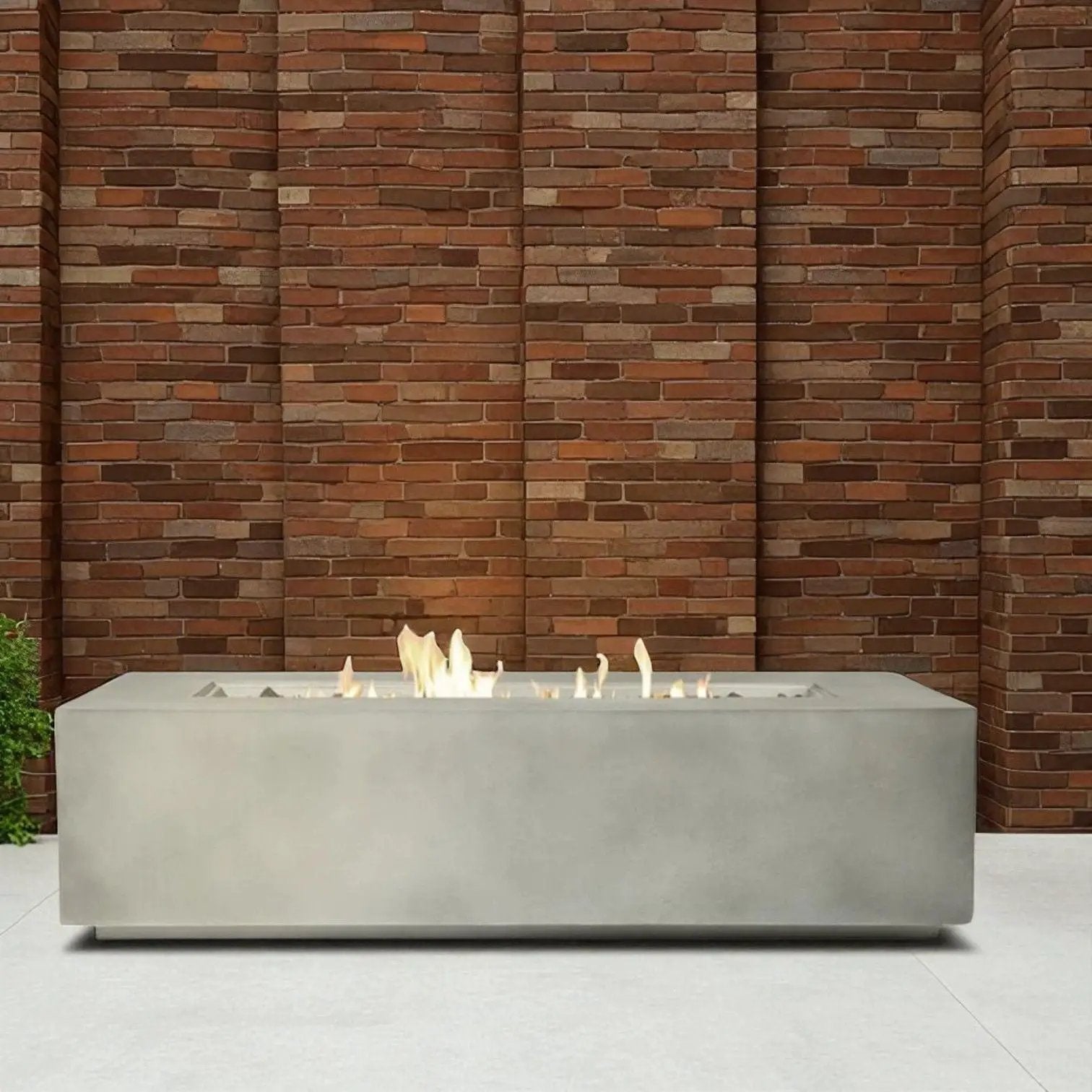 Fire pit table lightweight concrete gray with visible flames Unique Piece Furniture on Tampa Home & Garden Store