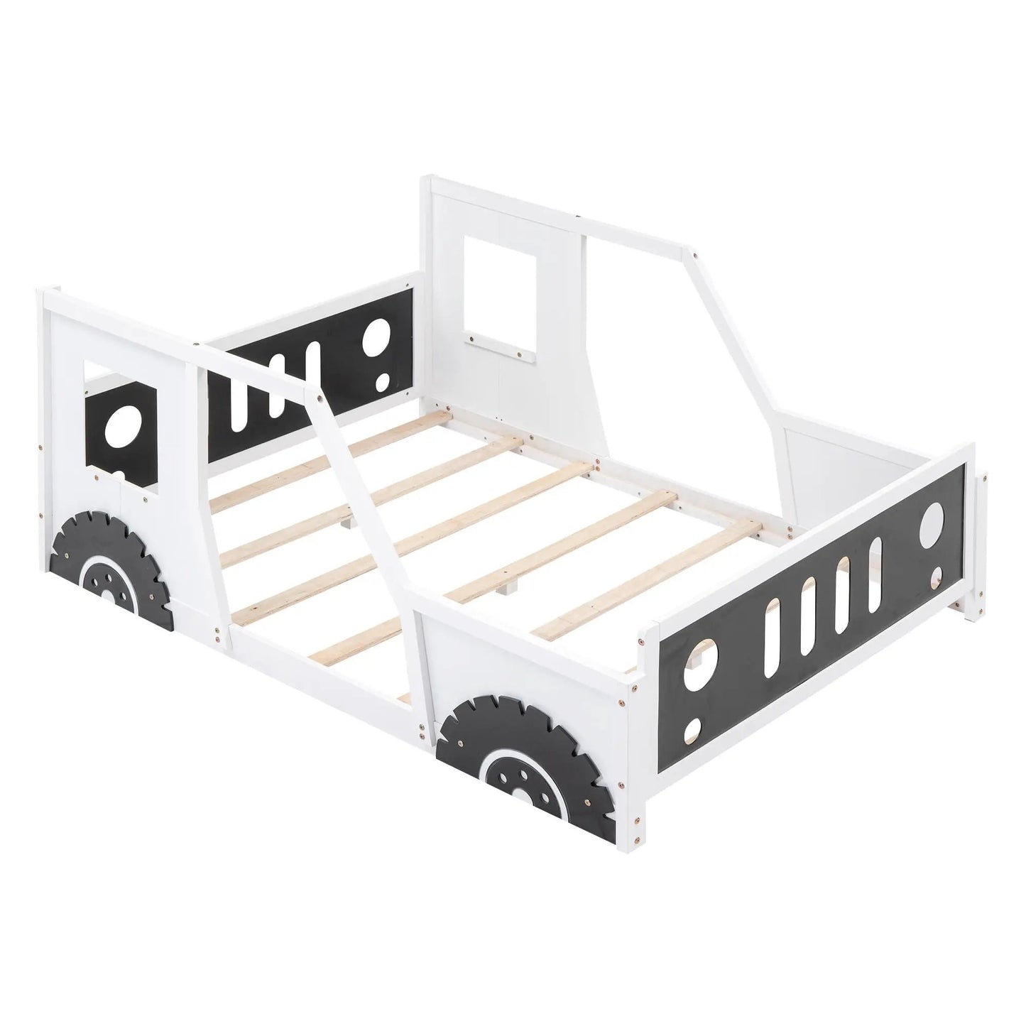 Classic car shaped platform bed with wheels in white with slats by Unique Piece Furniture on Tampa Home & Garden Store
