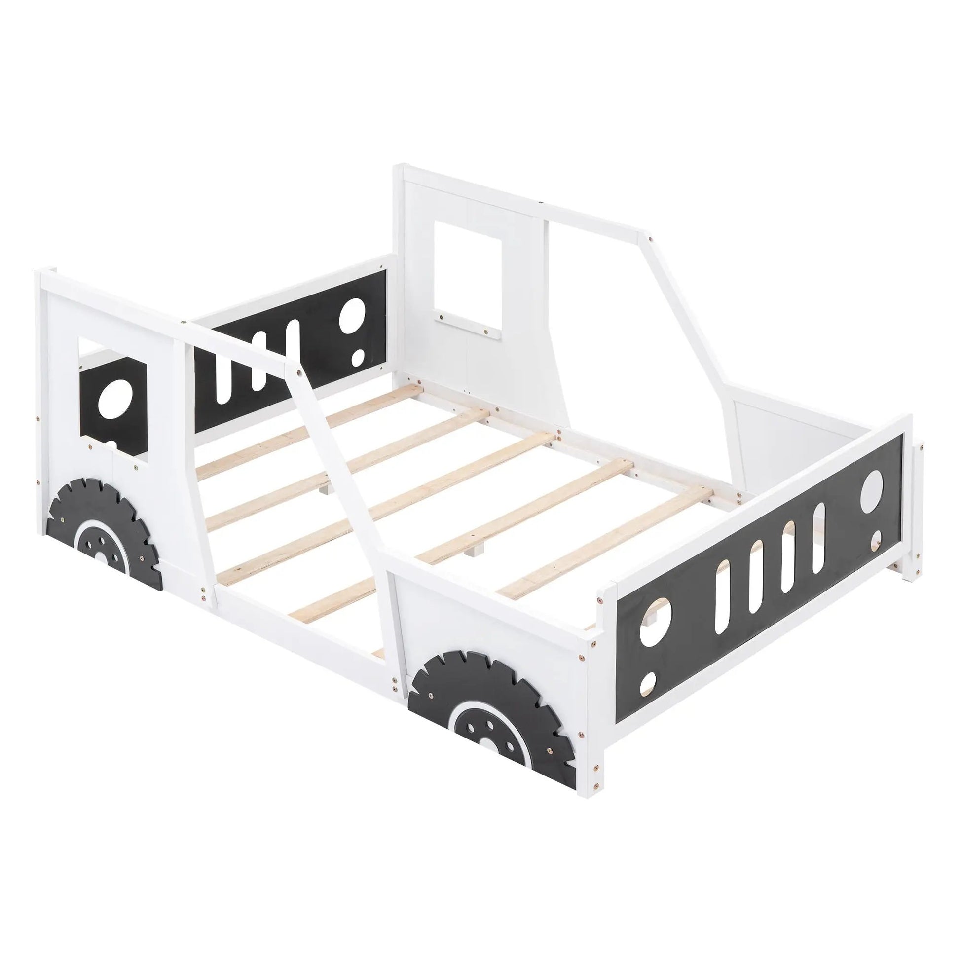 Classic car shaped platform bed with wheels in white with slats by Unique Piece Furniture on Tampa Home & Garden Store