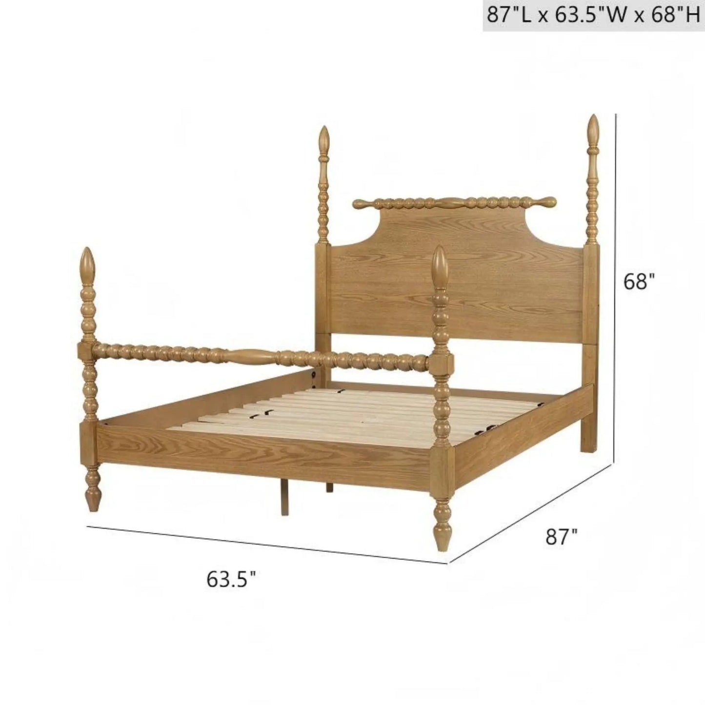 Queen Bed with Turned Legs in Camel Oak Finish