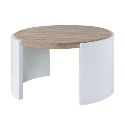 Zoma High Gloss Round End Table with light wood top and white base legs on Tampa Home & Garden Store
