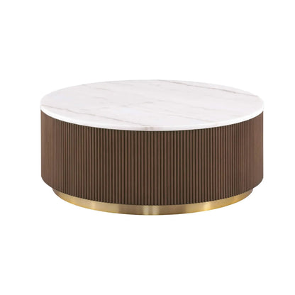 Modern Round Table with Marble Top Gold Accents