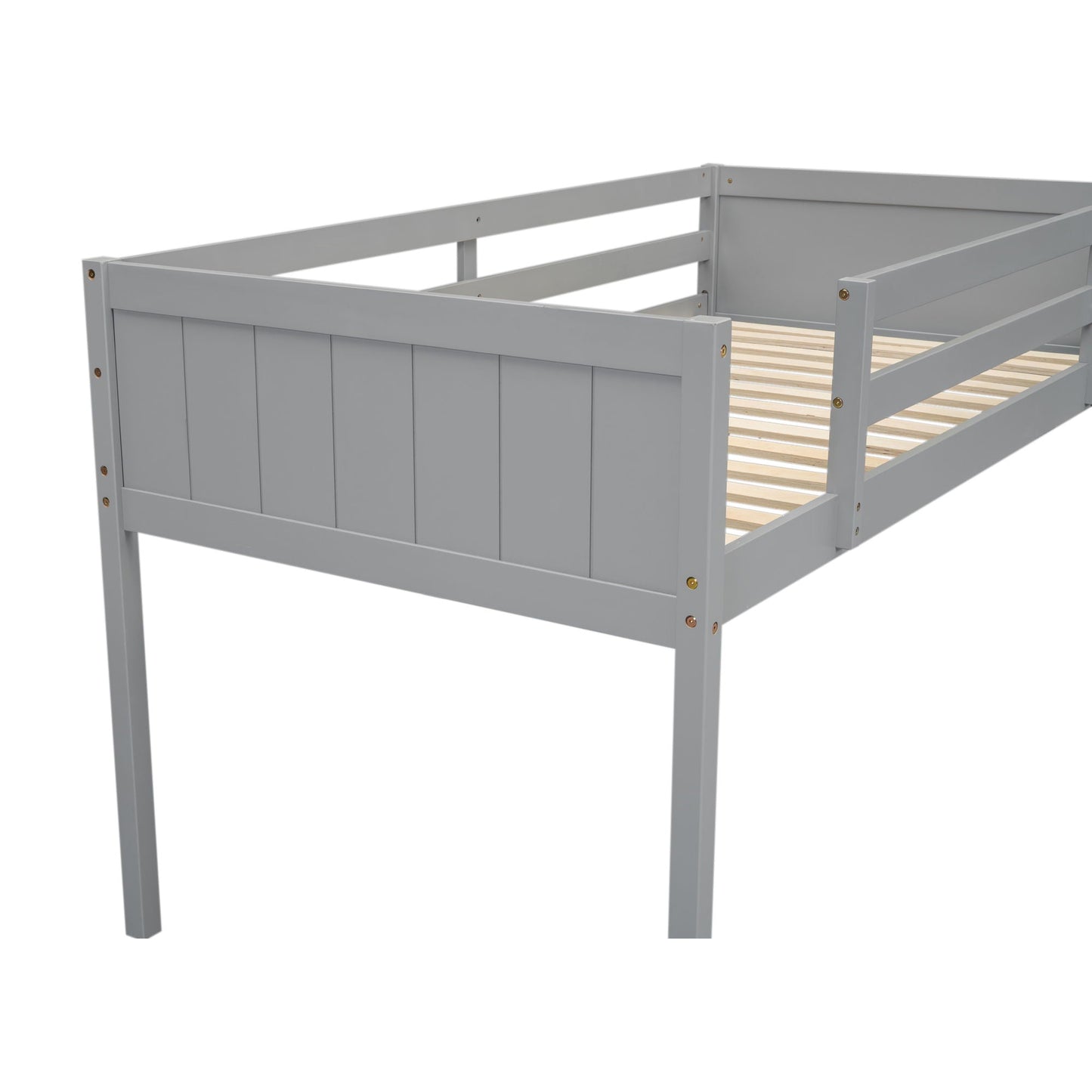 Low loft bed frame in gray with slatted base and guard rails by HouseOfZazla on Tampa Home & Garden Store
