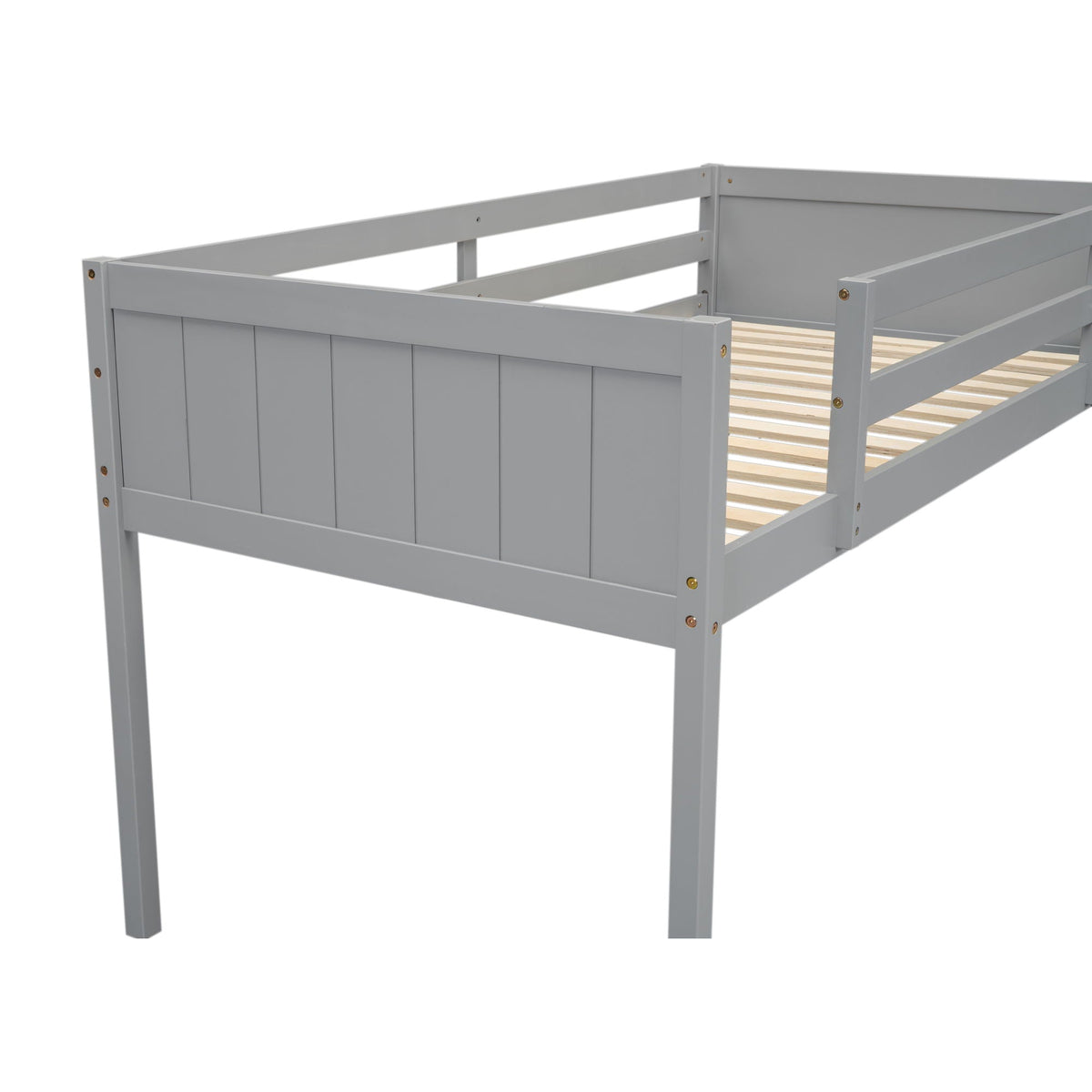Low loft bed frame in gray with slatted base and guard rails by HouseOfZazla on Tampa Home & Garden Store