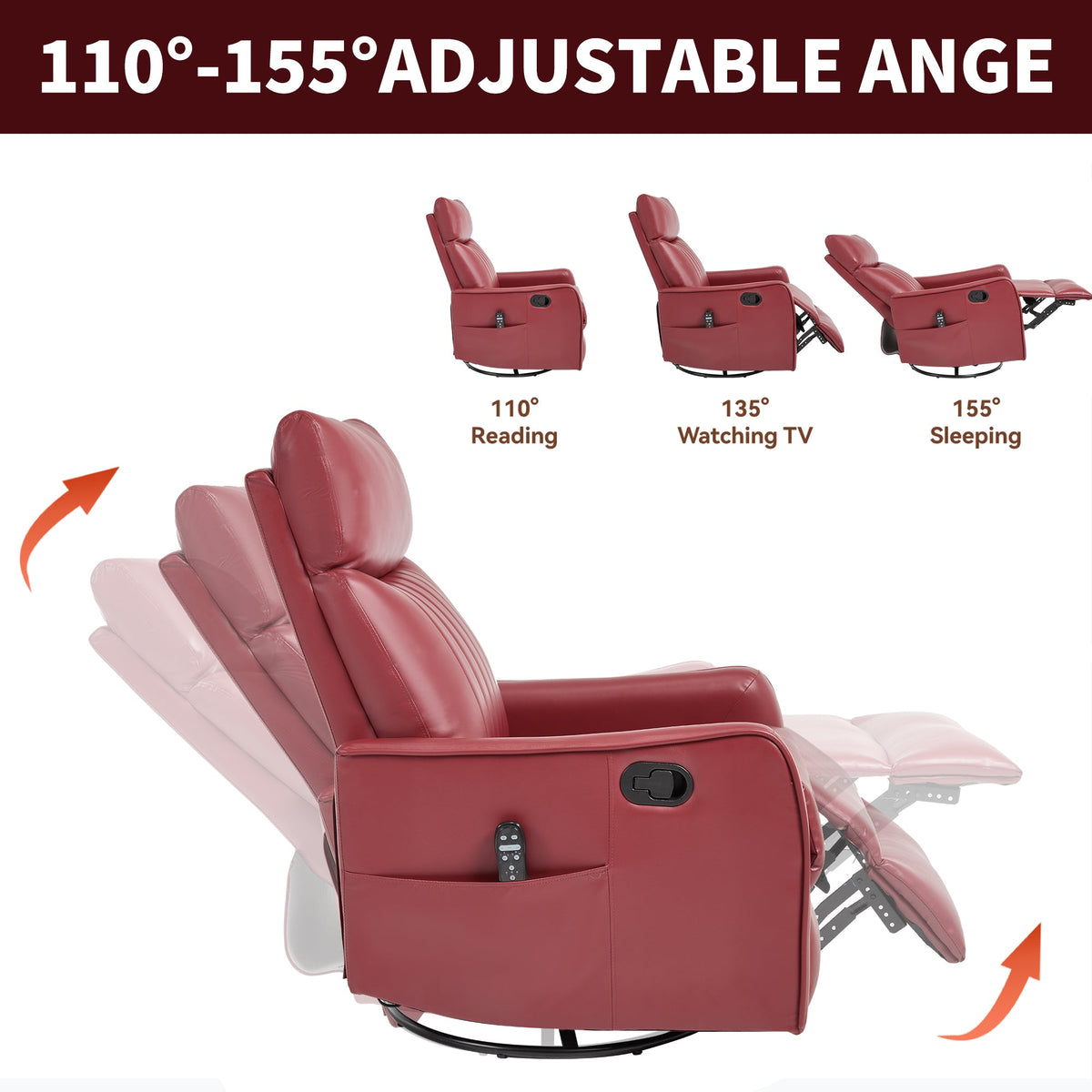 Three red faux leather heat massage recliner chairs with rocker and swivel by HouseOfZazla on Tampa Home & Garden Store
