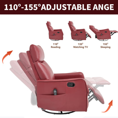 Three red faux leather heat massage recliner chairs with rocker and swivel by HouseOfZazla on Tampa Home & Garden Store