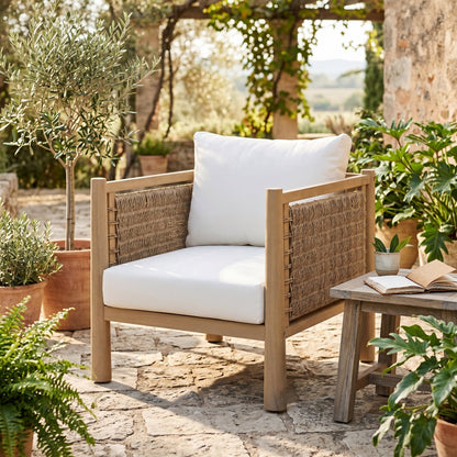 Sturdy Acacia Wood and Handwoven Patio Chair
