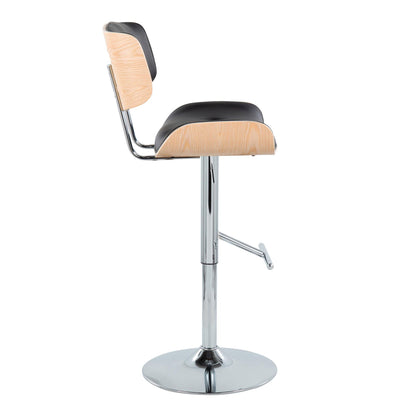 Contemporary adjustable barstool set with swivel beige wood back and black cushioned seat on Tampa Home & Garden Store
