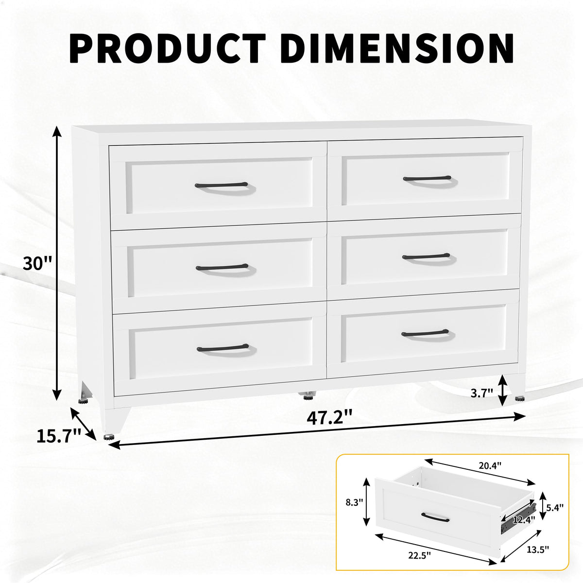 6 Drawer Dresser for Bedroom by HouseOfZazla in white with black pulls, 2-column 6-drawer unit, 47.2W x 30H x 15.7D on Tampa Home & Garden Store