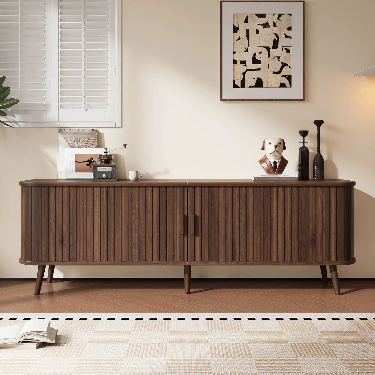 70 inch TV Stand dark brown wood with slat-front design and ample storage Unique Piece Furniture on Tampa Home & Garden Store
