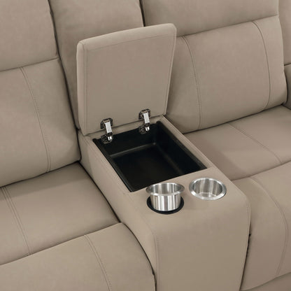 Slater 2-Piece Reclining Sofa Set with Manual Recline beige upholstery, cup holders on Tampa Home & Garden Store