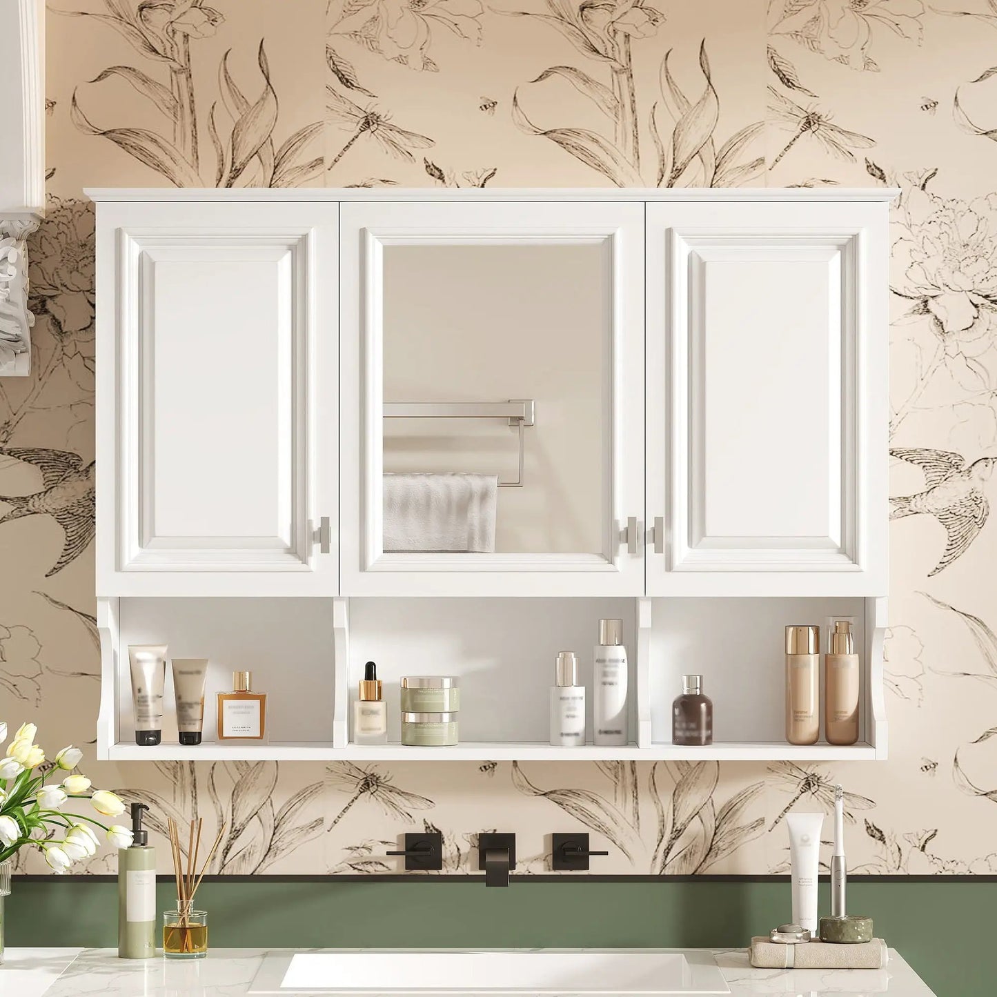 Medicine cabinet Unique Piece Furniture, modern wall mount with open shelves and adjustable interior on Tampa Home & Garden Store