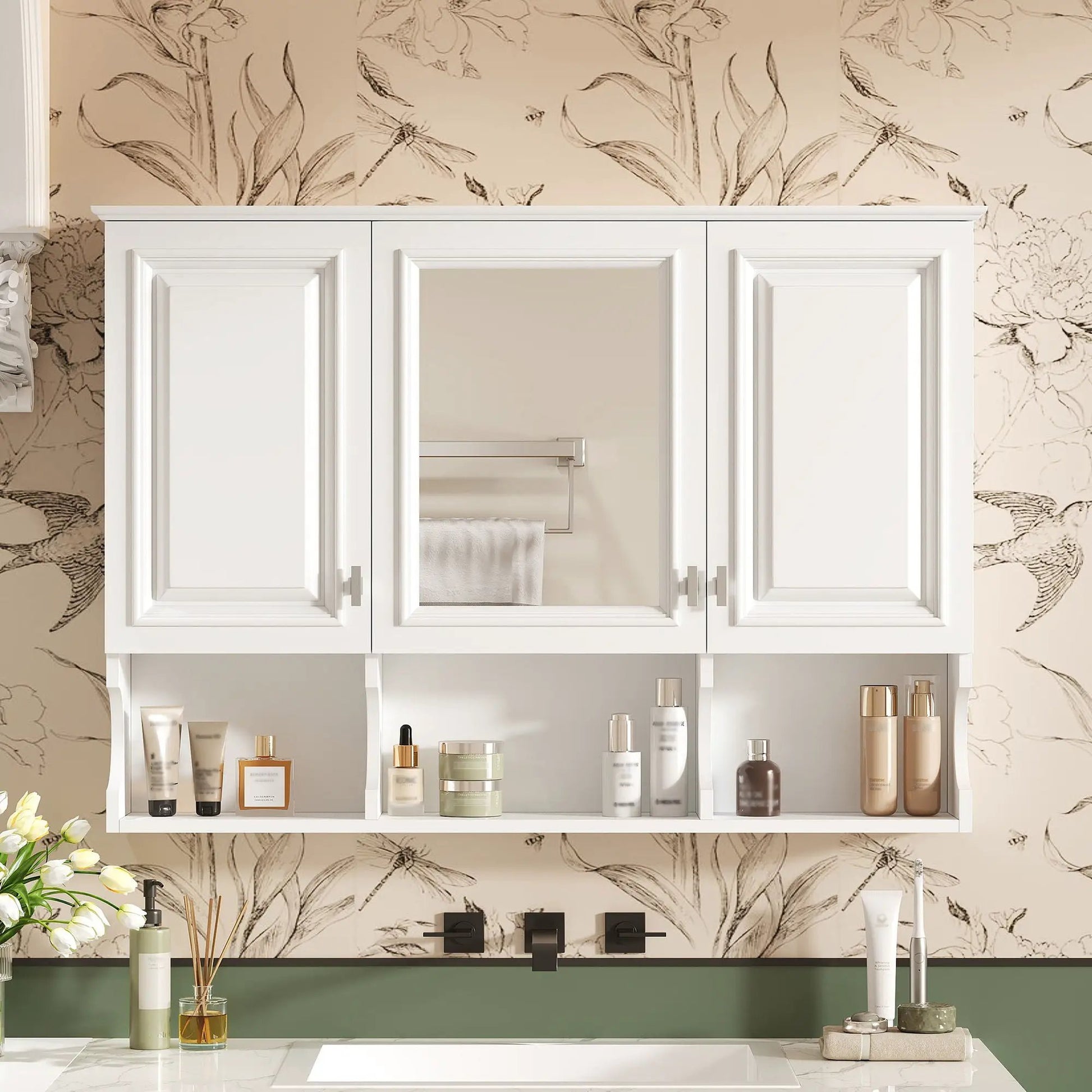 Medicine cabinet Unique Piece Furniture, modern wall mount with open shelves and adjustable interior on Tampa Home & Garden Store
