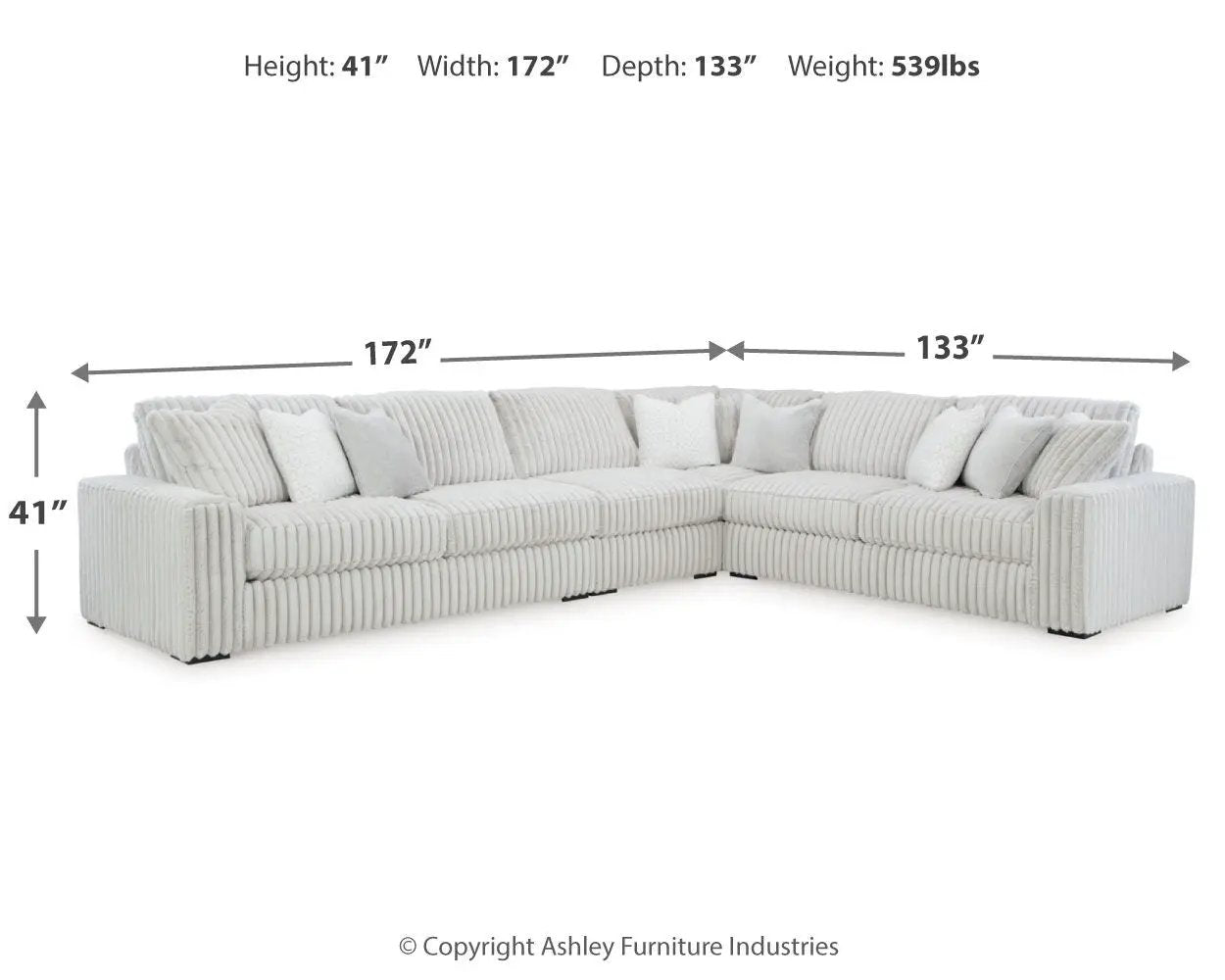 Stupendous - Sectional by Unique Piece Furniture, gray ribbed L-shaped sofa, 172in/133in, 41in on Tampa Home & Garden Store