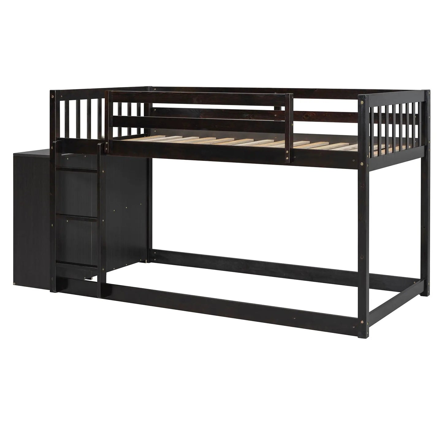 Bunk Bed With Four Drawers and Three Shelves