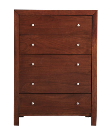 Modern Elegant Transitional Storage Chest in dark cherry with roomy drawers and dual knobs on Tampa Home & Garden Store