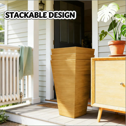 Classic set of 3 tall outdoor wooden planters, stackable design, HouseOfZazla on Tampa Home & Garden Store