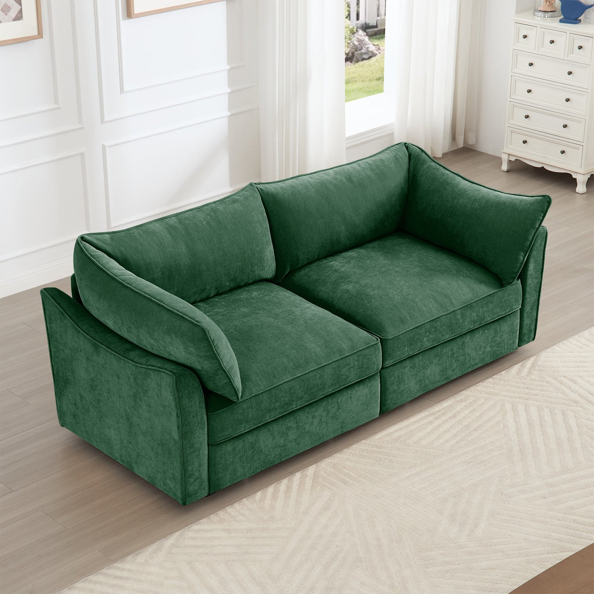 2 Seater Sofa With Pull Out Storage Drawers green velvet by HouseOfZazla in a bright living room on Tampa Home & Garden Store