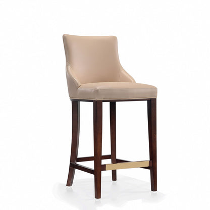 Shubert Barstool beige leather upholstery with dark wood legs bar height 28–30 HouseOfZazla on Tampa Home & Garden Store