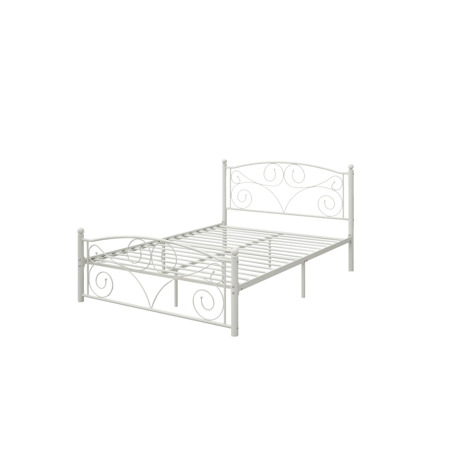 Queen size metal bed frame by HouseOfZazla with scrollwork headboard and footboard in white on Tampa Home & Garden Store
