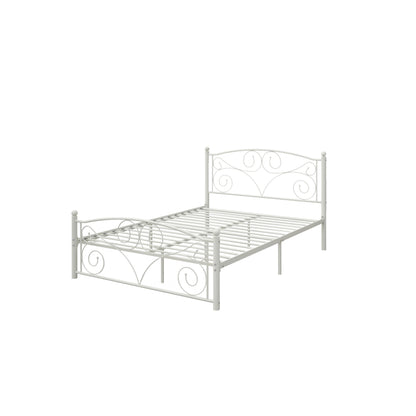 Queen size metal bed frame by HouseOfZazla with scrollwork headboard and footboard in white on Tampa Home & Garden Store