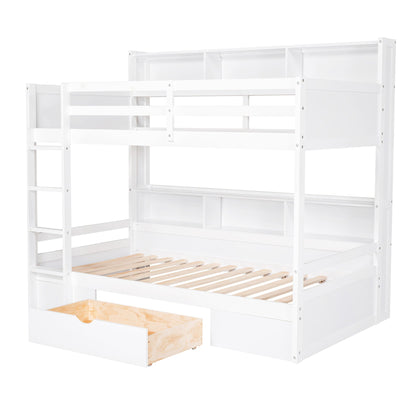 Twin Size Bunk Bed HouseOfZazla white wood with built-in shelves beside beds and a storage drawer on Tampa Home & Garden Store