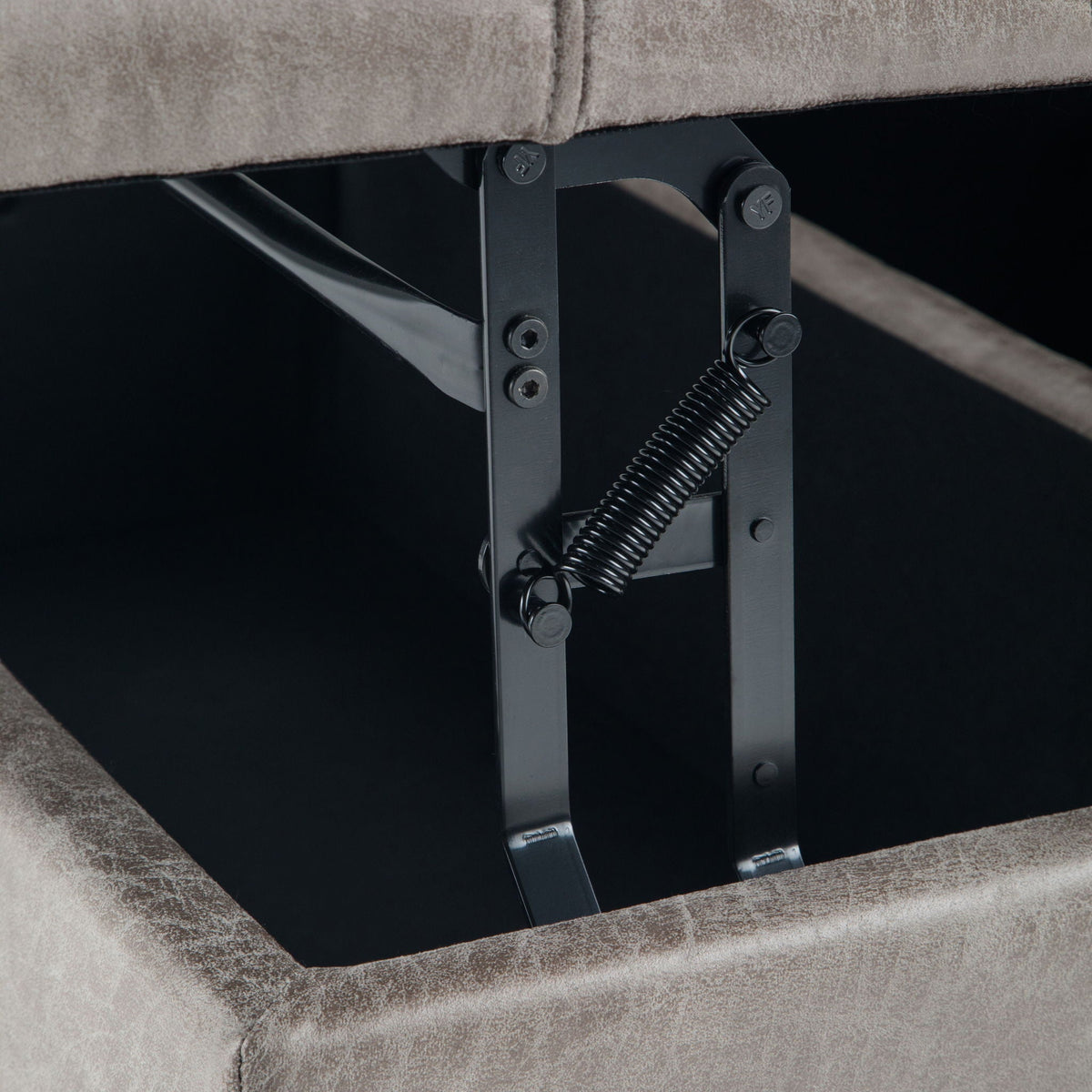 Harrison Tufted Lift Top and Storage Ottoman beige velvet with black metal frame on Tampa Home & Garden Store