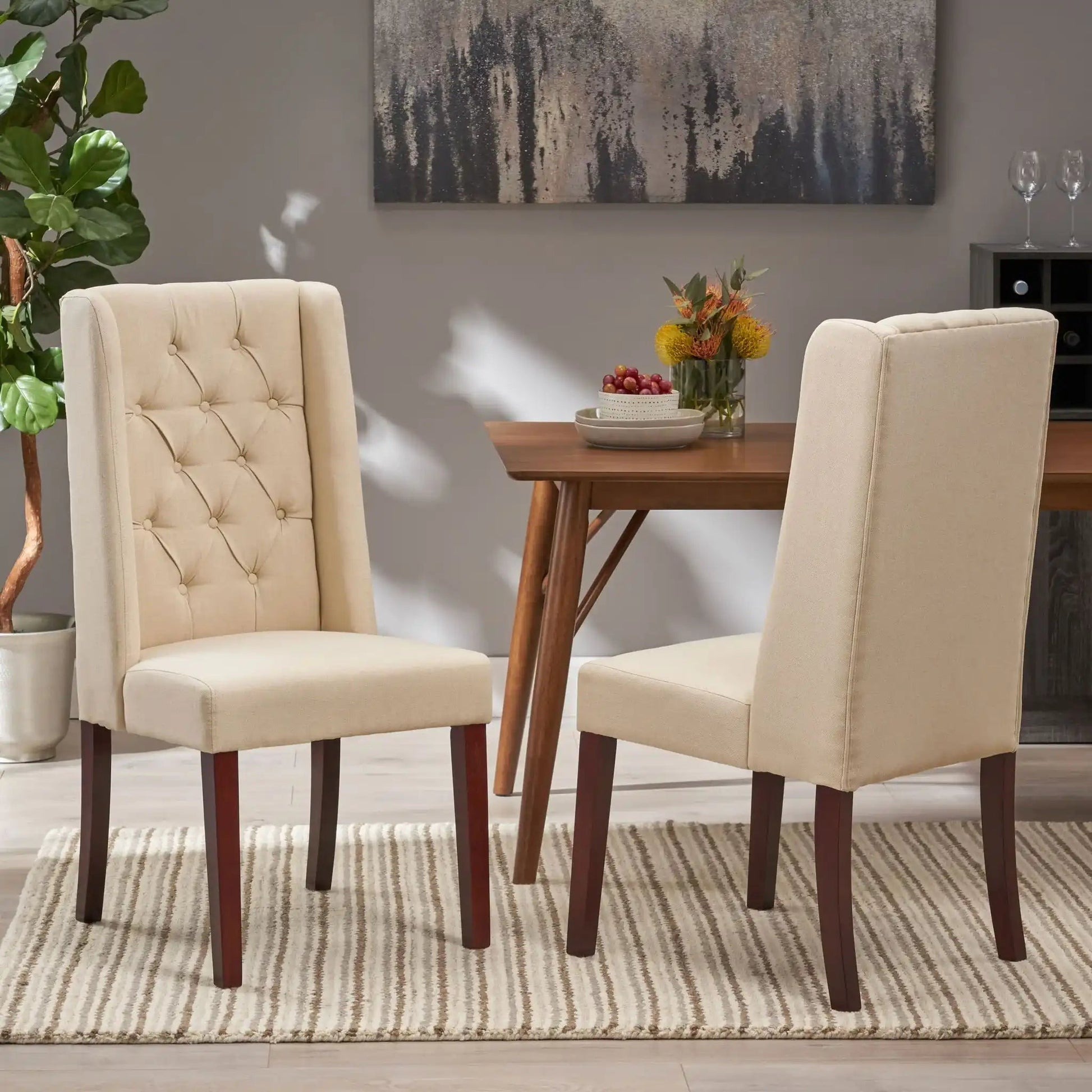 Ivory tufted dining chair with high back and dark wood legs, HouseOfZazla chair set on Tampa Home & Garden Store