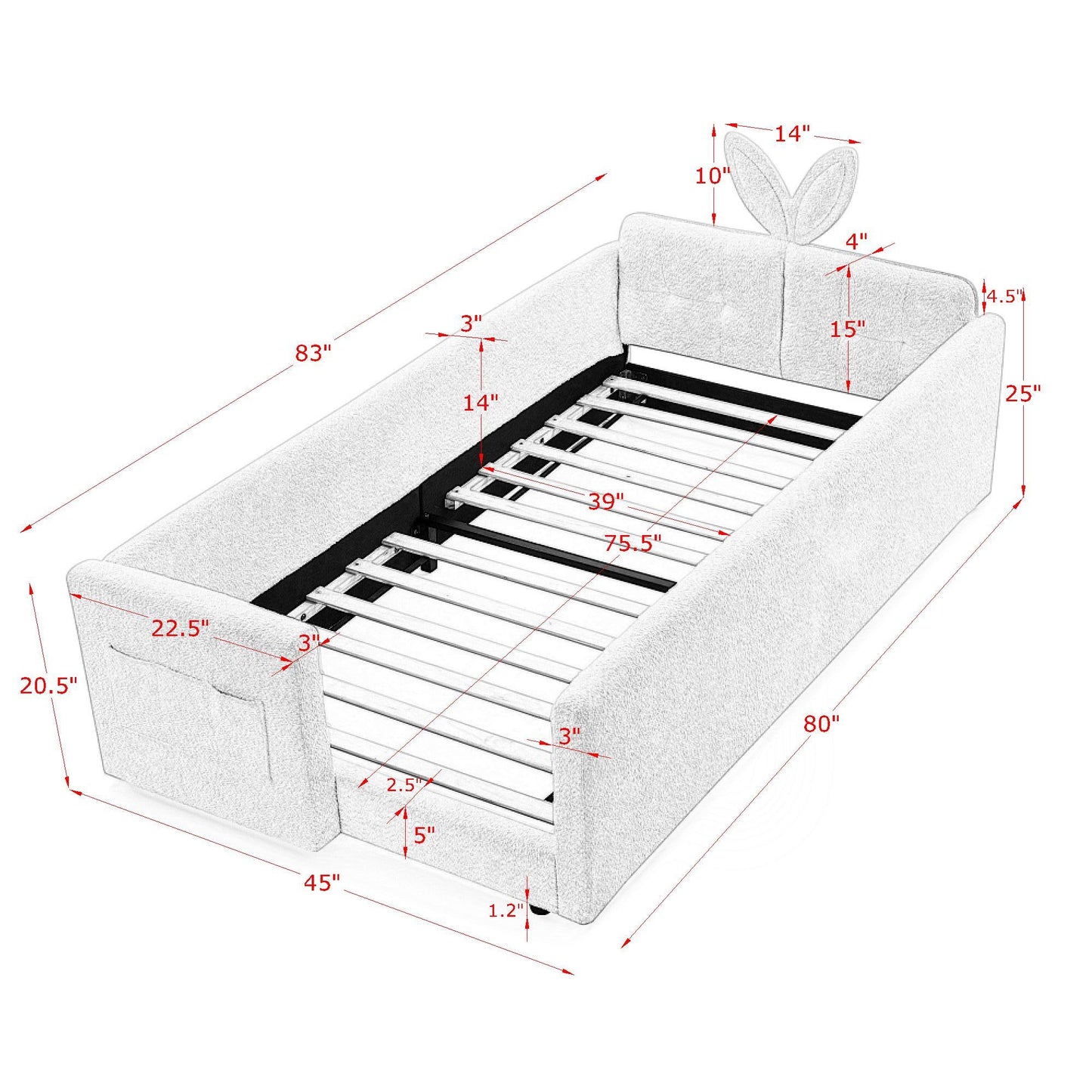 Cute Rabbit Ear Platform Bed and Safety Rail